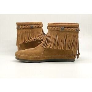 Minnetonka hi top back zip fringe western boot size 6.5